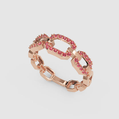 Ruby Chain Link Ring In Rose Gold | Double Pave Interlocking Statement Luxury Ring For Women | Jebij - Three