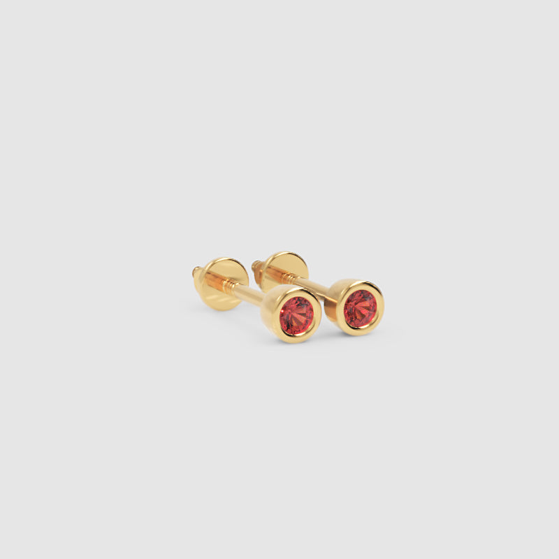 Red Crystal Bezel Set Stud Earrings - One