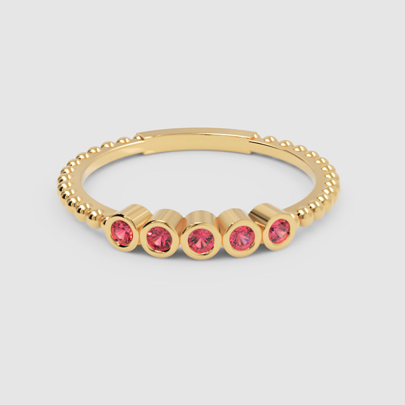 Lab-Grown Ruby Bezel Half Band Ring In White Gold – Minimal 5 Stone Stackable Ring | Jebij - Four
