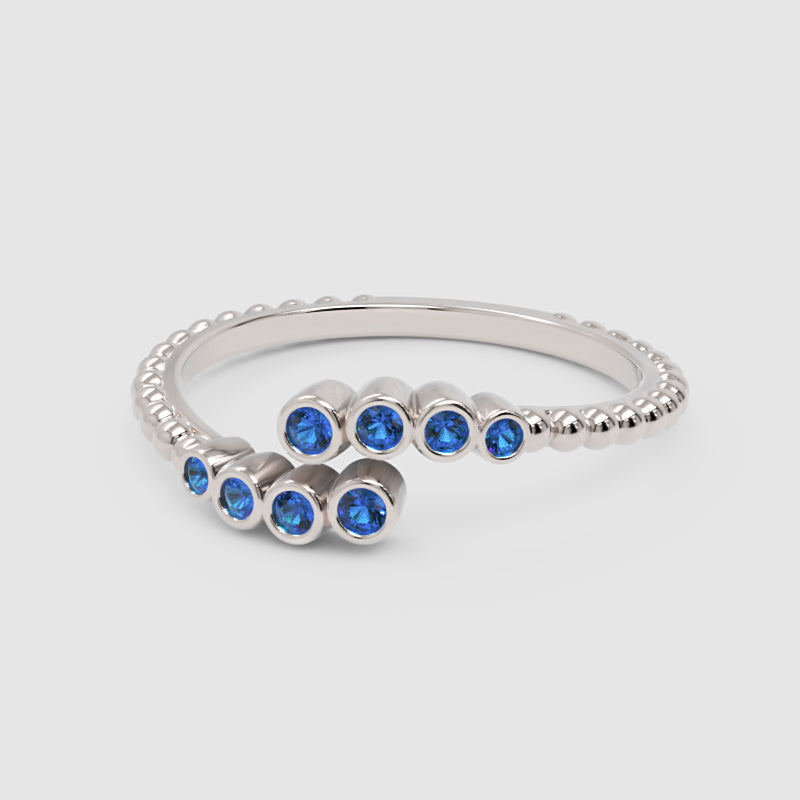 Blue Sapphire Beaded Open Wrap Ring Rose Tone - Four