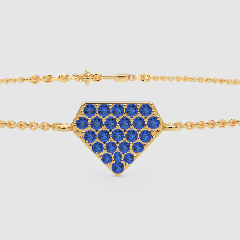 Blue Sapphire Pav Pentagon Pendant Bracelet - Four