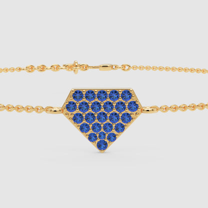 Blue Sapphire Pav Pentagon Pendant Bracelet - Four