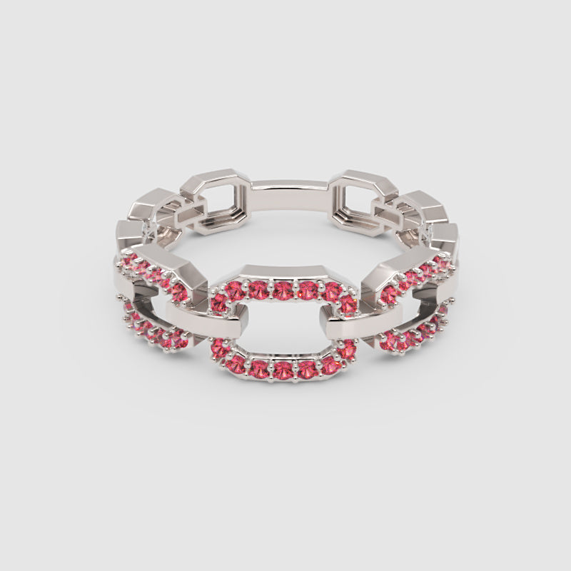 Ruby Chain Link Ring In Rose Gold | Double Pave Interlocking Statement Luxury Ring For Women | Jebij - Four