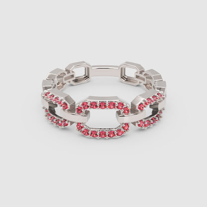 Ruby Chain Link Ring In Rose Gold | Double Pave Interlocking Statement Luxury Ring For Women | Jebij - Four
