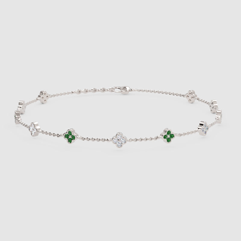 Emerald And Diamond Clover Station Bracelet - Four