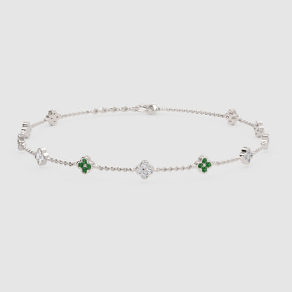 Emerald And Diamond Clover Station Bracelet - Four