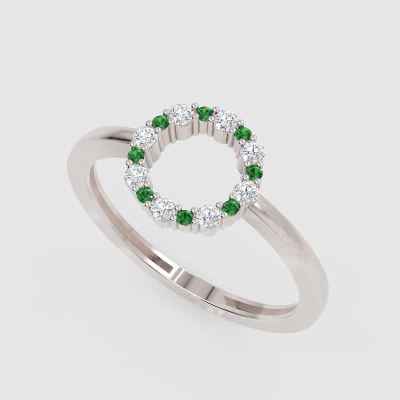 Emerald And Diamond Open Circle Ring - Five