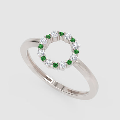 Emerald And Diamond Open Circle Ring - Five