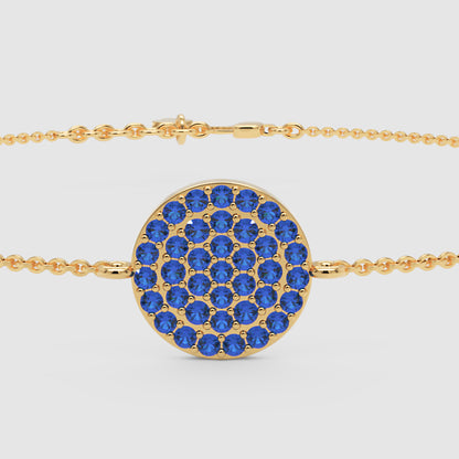 Blue Sapphire Pav Disc Chain Bracelet - Six
