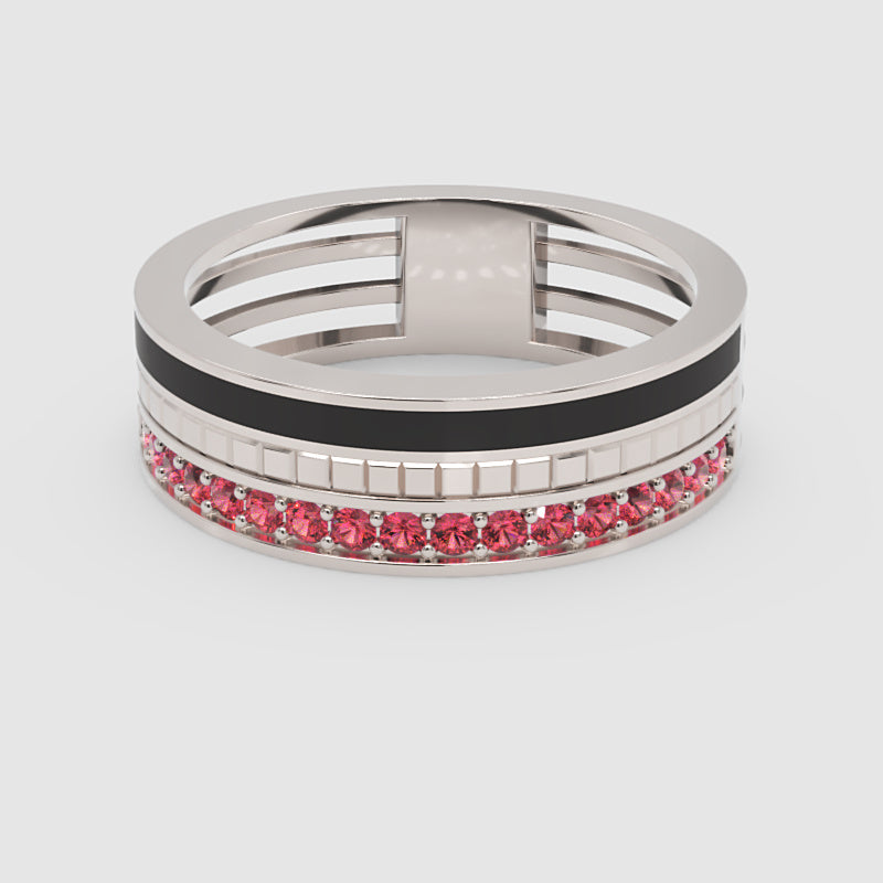 Gold Ruby Band Ring 6Mm With Black Enamel – Bold Statement Luxury Ring | Jebij - Four