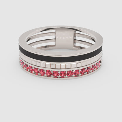 Gold Ruby Band Ring 6Mm With Black Enamel – Bold Statement Luxury Ring | Jebij - Four
