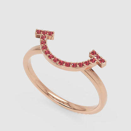 Ruby Lab Grown Gemstone Horseshoe Ring - Three