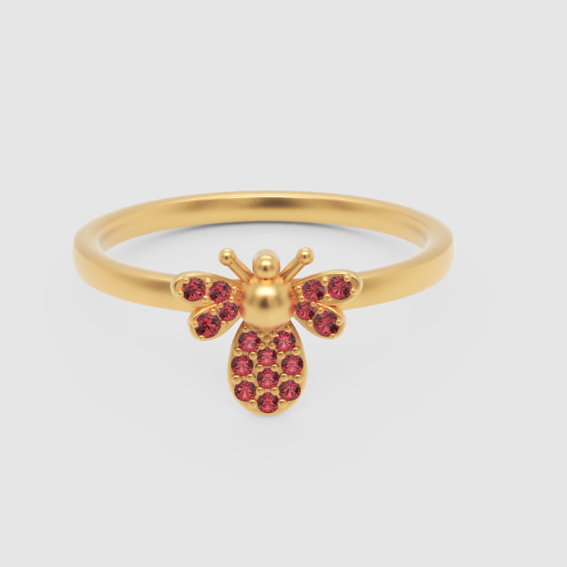 Ruby Bee Ring With Pav Wings And Antennae - Six