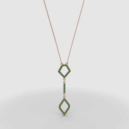 Lab-Grown Emerald Geometric Drop Pendant Necklace In White Gold | Adjustable 16–17 Inch Chain - Four