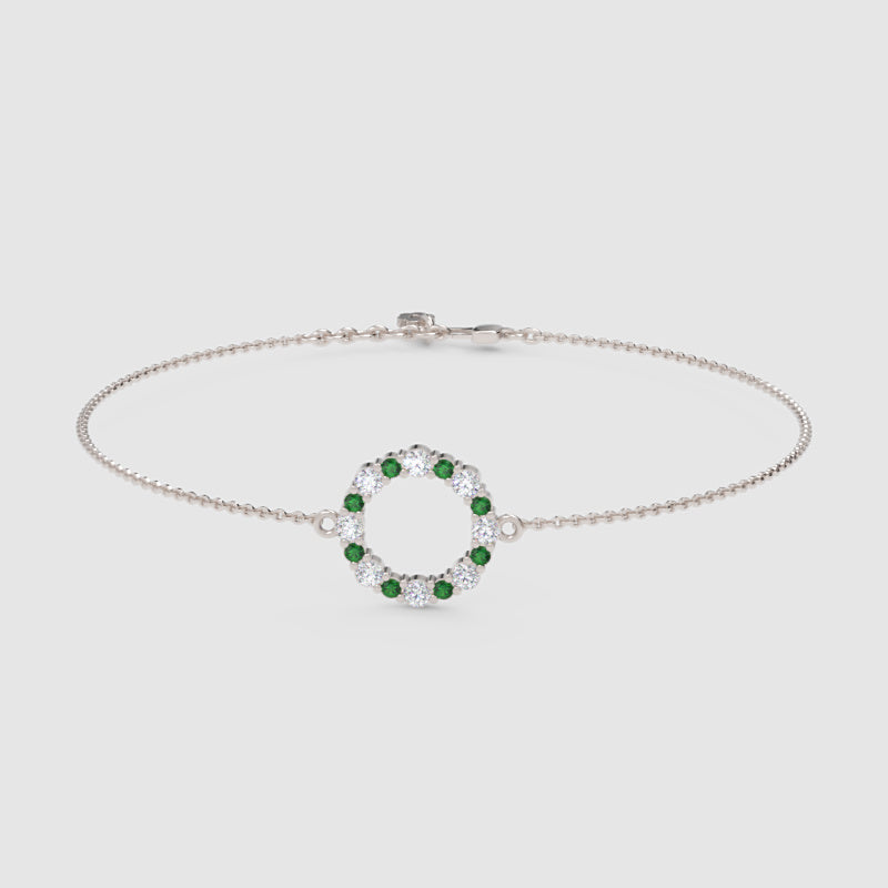 Emerald And Diamond Circle Bracelet With Delicate Chain - Four