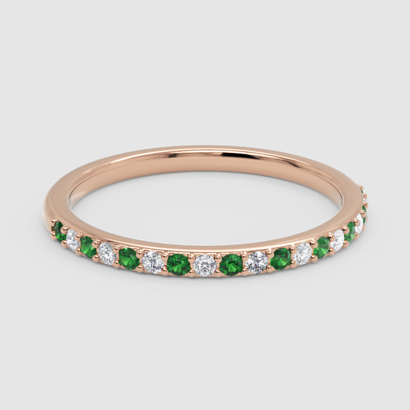 Emerald And Diamond Alternating Stackable Band Ring - Four