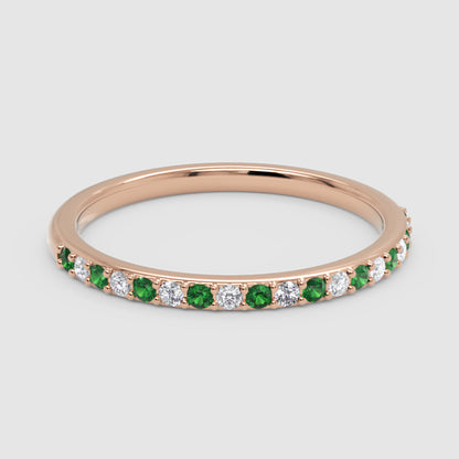 Emerald And Diamond Alternating Stackable Band Ring - Four