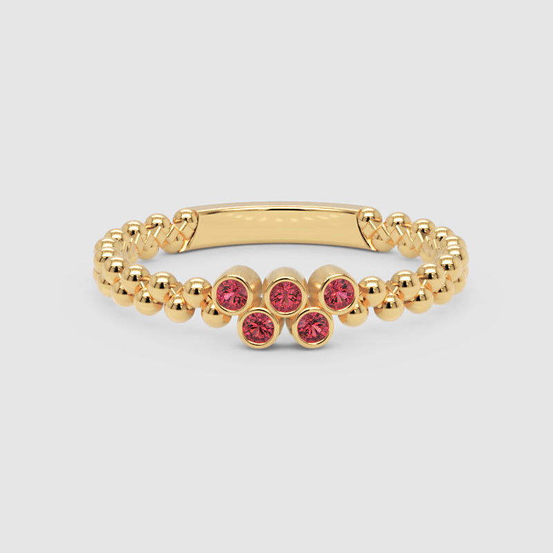 Lab-Grown Ruby Cluster Ring In White Gold – Minimal Beaded Band Stackable Ring | Jebij - Four