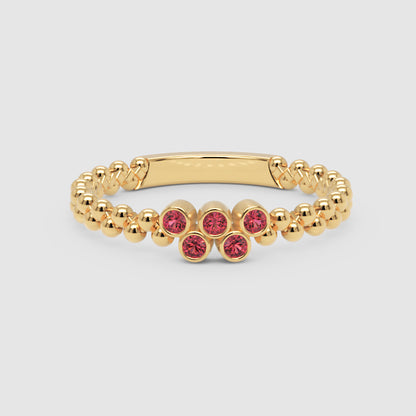 Lab-Grown Ruby Cluster Ring In White Gold – Minimal Beaded Band Stackable Ring | Jebij - Four