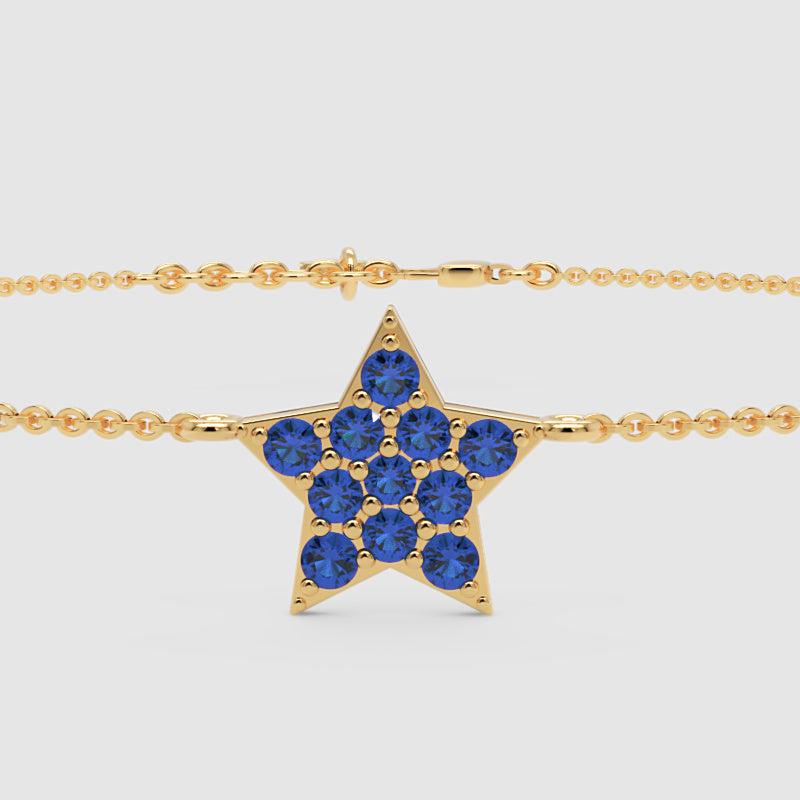 Blue Sapphire Star Pendant Bracelet With Chain Link Design - Four