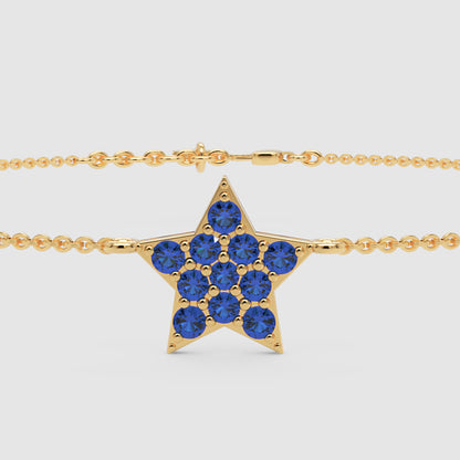 Blue Sapphire Star Pendant Bracelet With Chain Link Design - Four