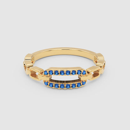Lab-Grown Blue Sapphire Interlocking Link Ring In White Gold | Modern Chain Style Statement Ring For Women | Jebij - Four