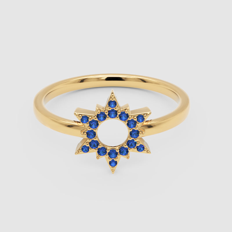 Blue Sapphire Starburst Halo Ring - Four