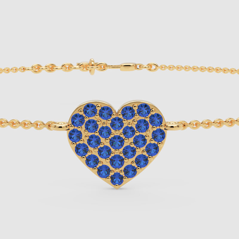 Blue Sapphire Pav Heart Bracelet - Four