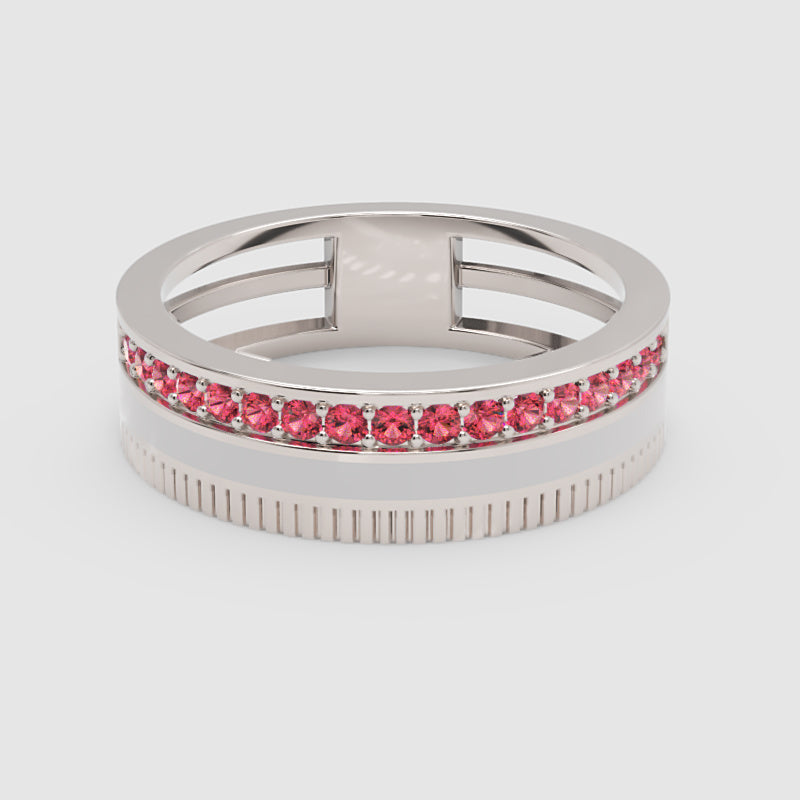 Rose Gold Ruby Band Ring With White Enamel Center – Customizable Modern Statement Ring | Jebij - Six