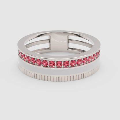 Rose Gold Ruby Band Ring With White Enamel Center – Customizable Modern Statement Ring | Jebij - Six