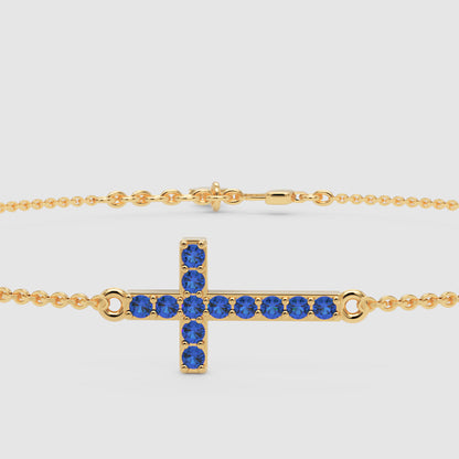 Blue Sapphire Cross Pendant Bracelet With Chain - Four
