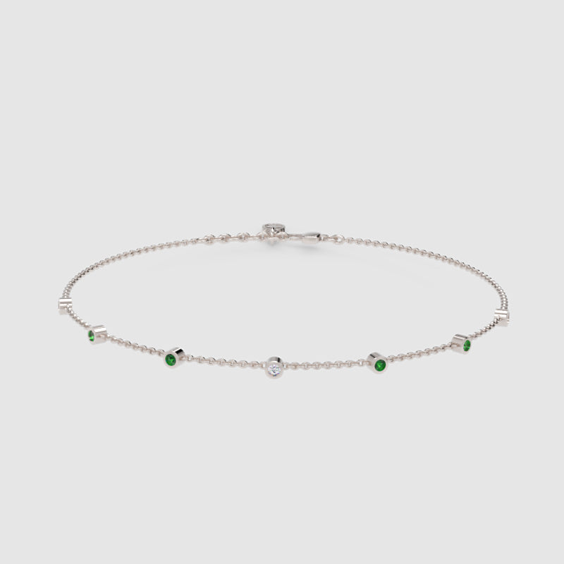 Delicate Emerald And Diamond Station Anklet Bracelet - Four