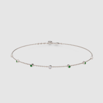 Delicate Emerald And Diamond Station Anklet Bracelet - Four