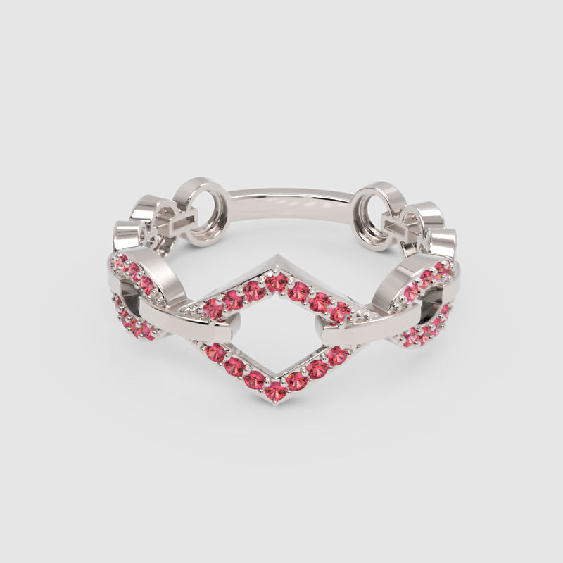 Modern Ruby Chevron Ring | Rose Gold Double V Chain Link Statement Jewellery | Jebij - Four