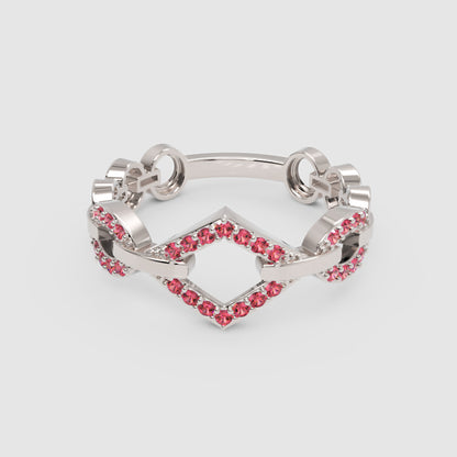 Modern Ruby Chevron Ring | Rose Gold Double V Chain Link Statement Jewellery | Jebij - Four