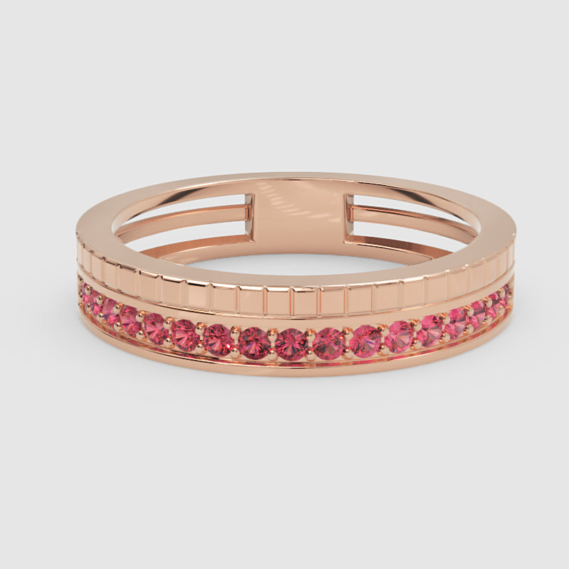 White Gold Ruby Channel Band Ring – Minimal Stackable Ring With Grooved Design | Jebij - Six