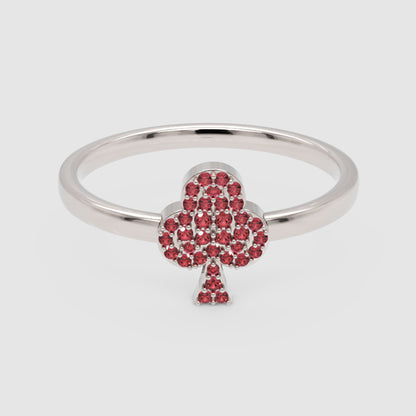 Ruby Clover Charm Stackable Ring - Five