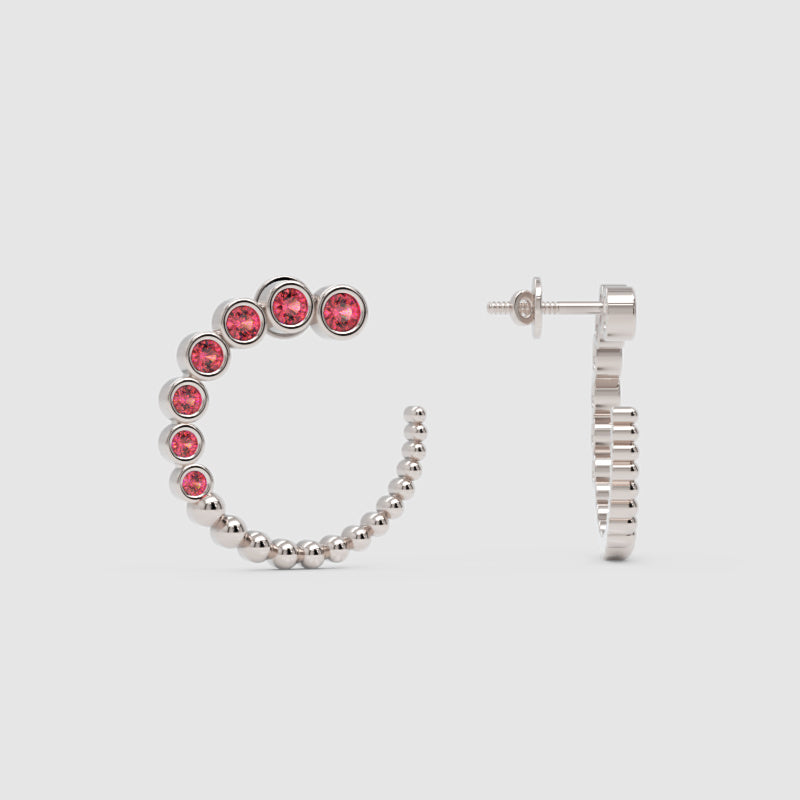 Pink Tourmaline Beaded Circle Hoop Earrings - Four
