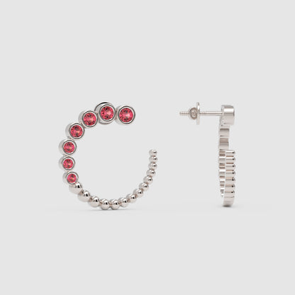 Pink Tourmaline Beaded Circle Hoop Earrings - Four