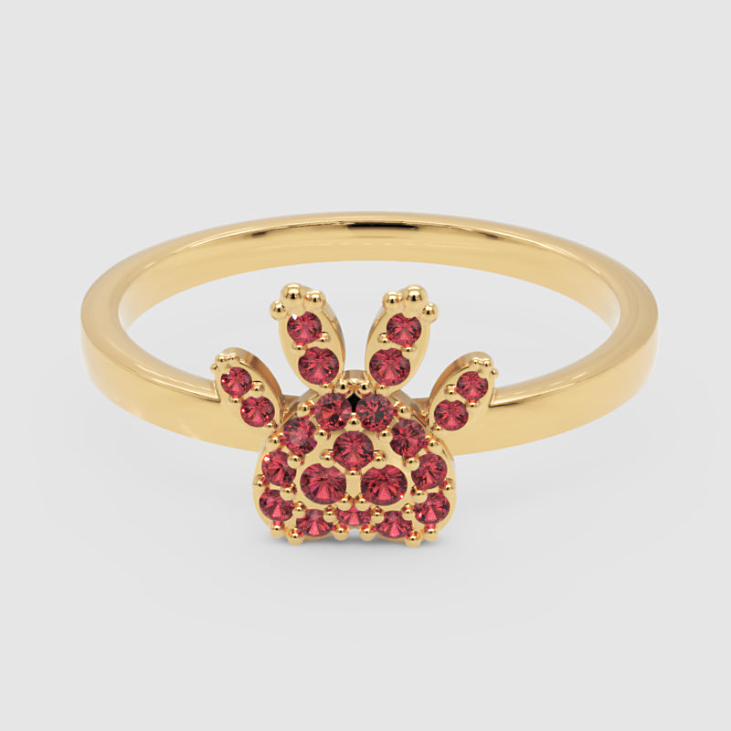 Rose Paw Print Ring With Red Crystals - Four