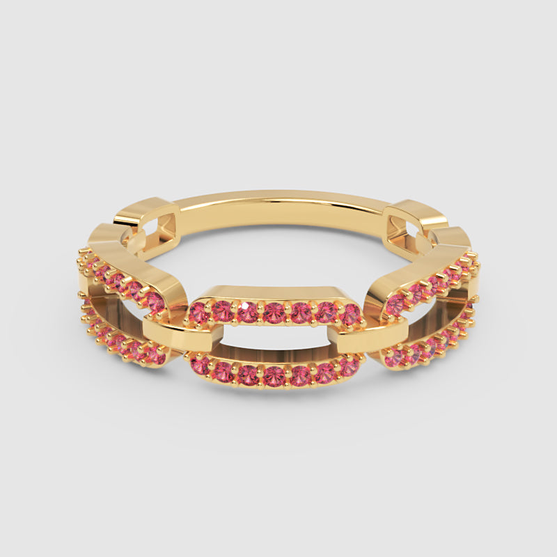 Lab-Grown Ruby Interlocking Link Ring In Rose Gold | Double Pave Luxury Chain Design Statement Ring For Women | Jebij - Four