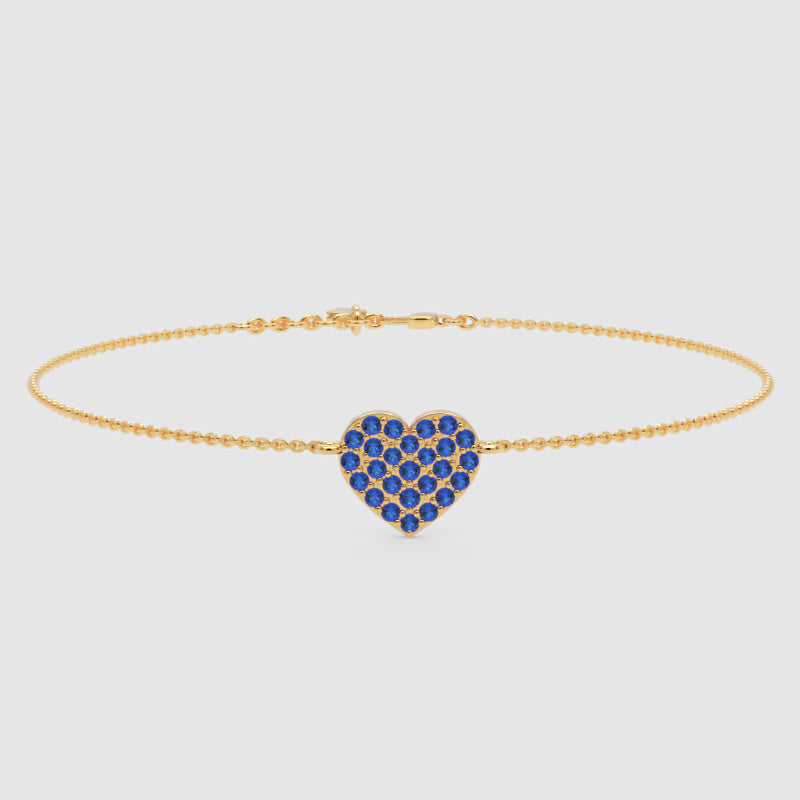 Blue Sapphire Pav Heart Bracelet - Five