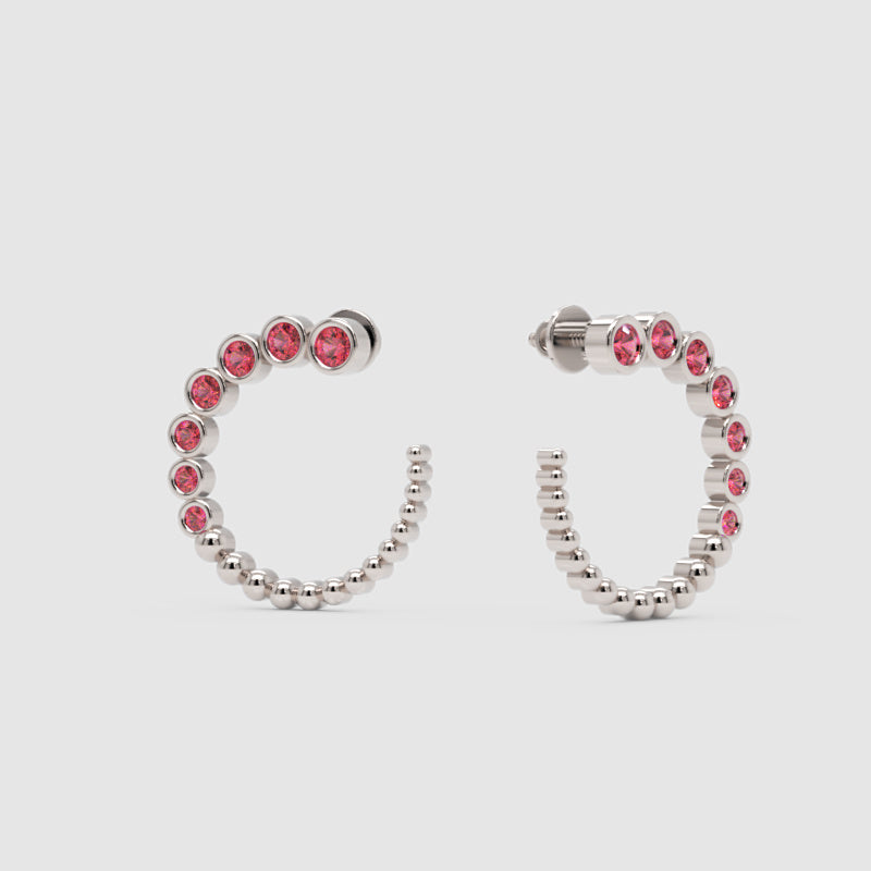 Pink Tourmaline Beaded Circle Hoop Earrings - Five