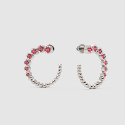 Pink Tourmaline Beaded Circle Hoop Earrings - Five
