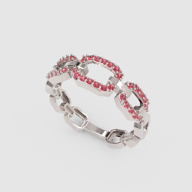 Ruby Chain Link Ring In Rose Gold | Double Pave Interlocking Statement Luxury Ring For Women | Jebij - Five