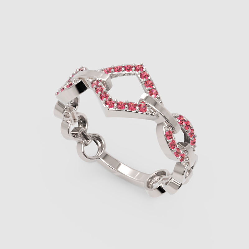 Modern Ruby Chevron Ring | Rose Gold Double V Chain Link Statement Jewellery | Jebij - Five