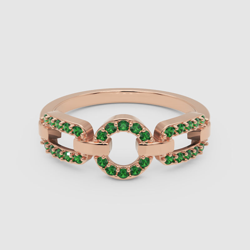 Emerald Circular Link Ring In Rose Gold | Double Pave Interlocking Chain Luxury Statement Ring For Women | Jebij - One