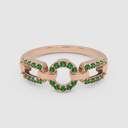 Emerald Circular Link Ring In Rose Gold | Double Pave Interlocking Chain Luxury Statement Ring For Women | Jebij - One