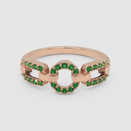 Emerald Circular Link Ring In Rose Gold | Double Pave Interlocking Chain Luxury Statement Ring For Women | Jebij - One