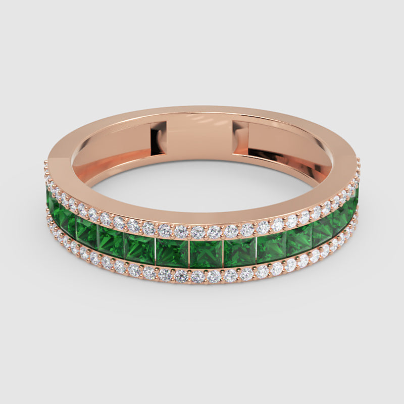 Princess Cut Emerald And Diamond Channel Set Band Ring - Five
